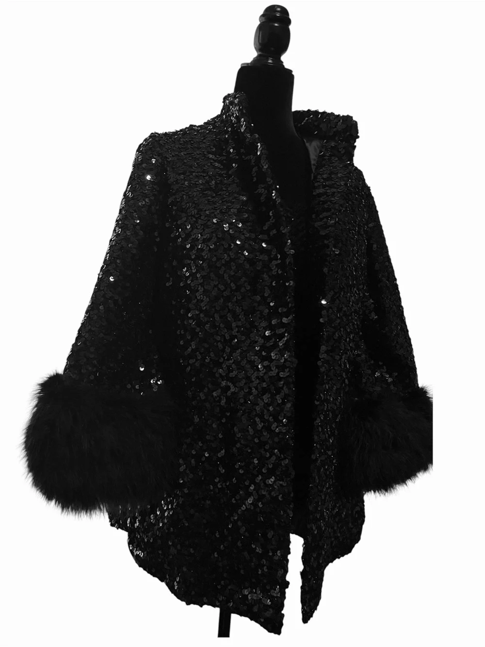 Vintage Sequin 2-Piece Evening Set with Marabou Cuffs